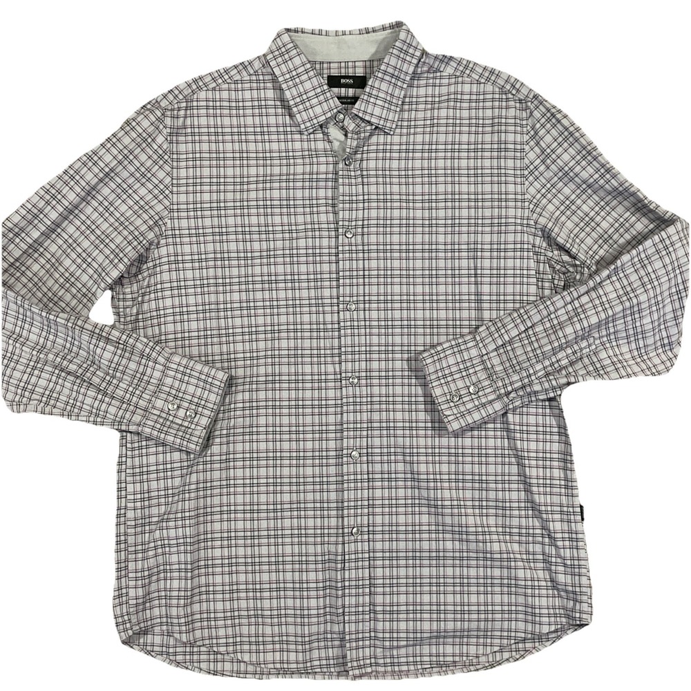 Boss Hugo‎ Boss Black LabelReg Fit Button Up Long Sleeve Shirt Men's XL Grey